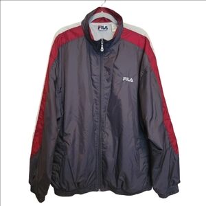 MENS VINTAGE FILA FULL ZIP WINDBREAKER TRACK JACKET RED GRAY AND WHITE SIZE 2XL